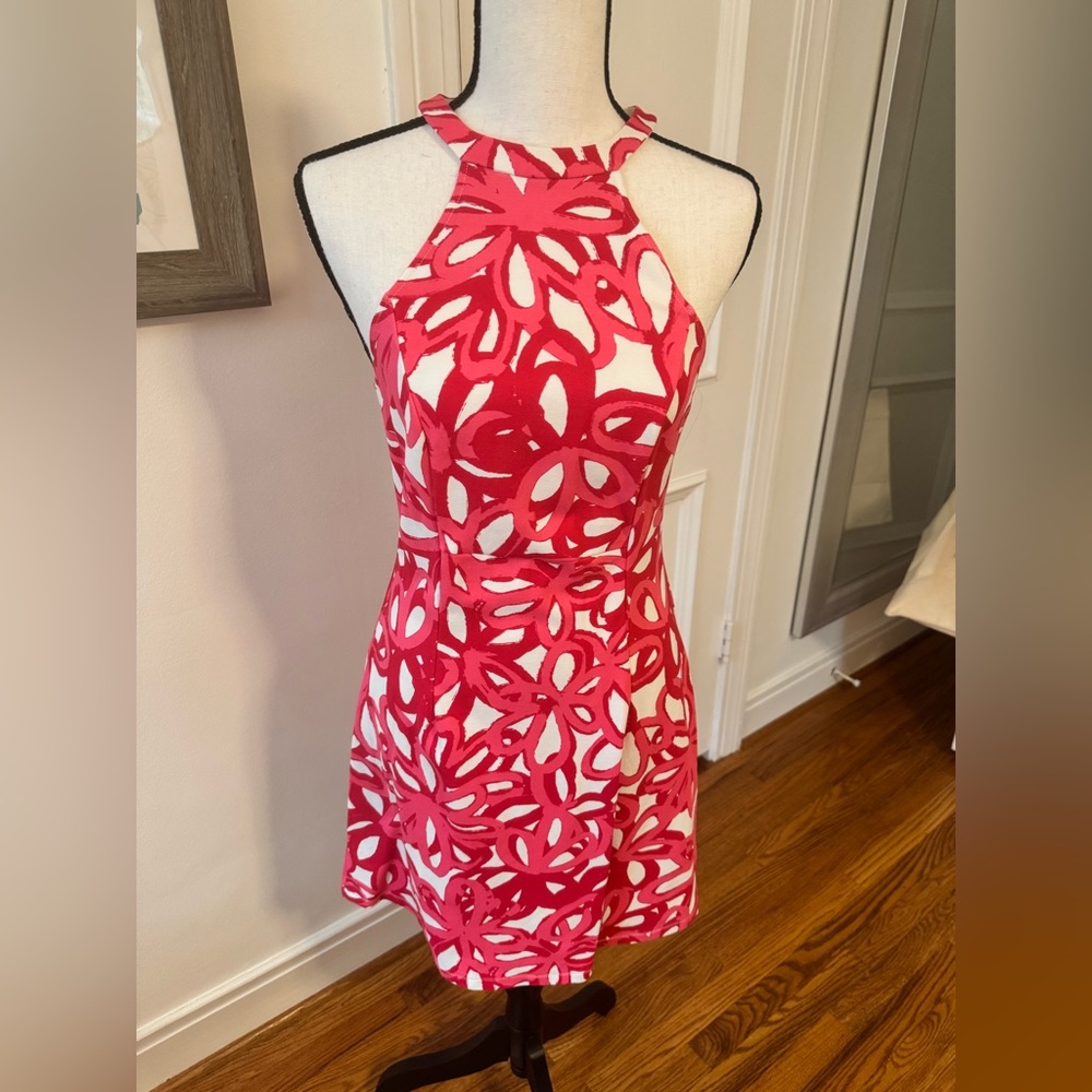 Pink and White Trina Turk Halter Dress